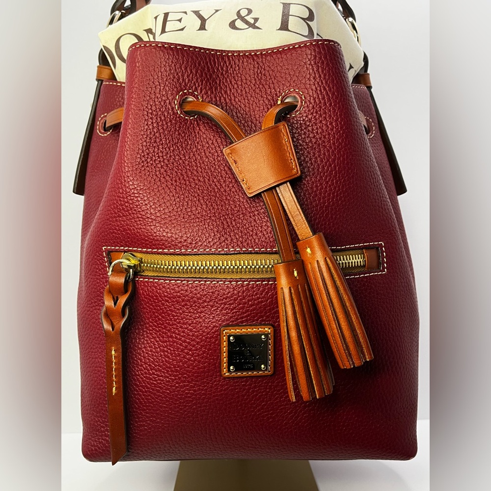Dooney & Bourke Pebble Grain Tasha Drawstring Bag in Red - Picture 6 of 16